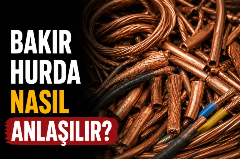 Bakır hurda çeşitlerini tanımayı anlatan, soyma bakır ve kablo hurdalarının yer aldığı bilgilendirici görsel.